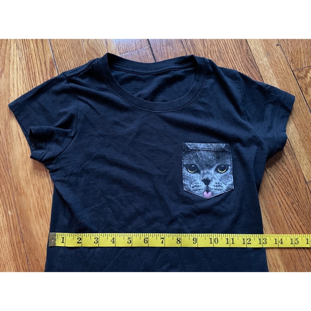 Cat Pocket | Black Stretch | Short Sleeve T-Shirt - Picture 2 of 6
